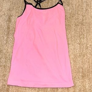 new pink, long line NUX brand tank top with built-in bra, cups and pads S/M